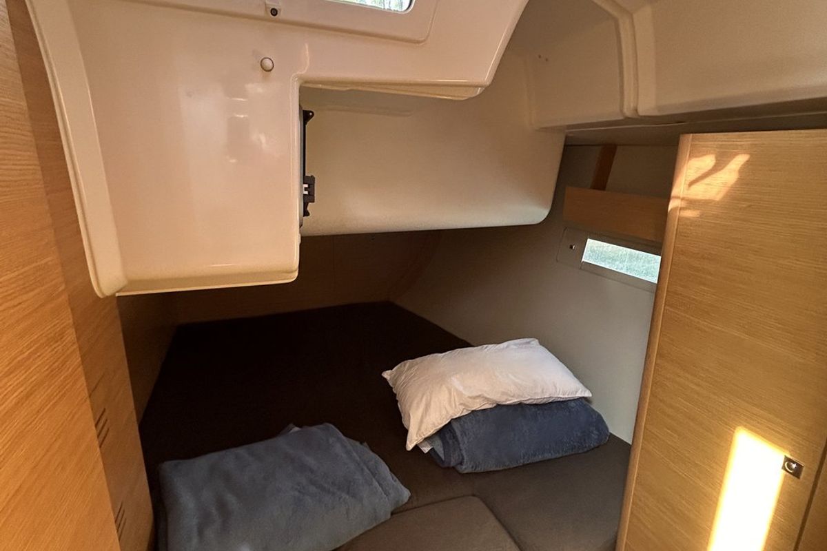 Cabin on Artemis, a Dufour 412 GL sailboat at Kontokali, Greece