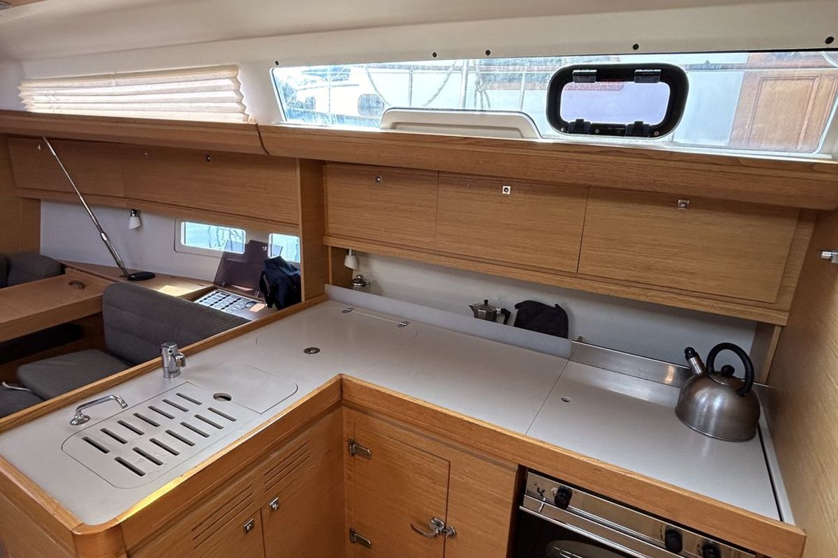 Galley of Artemis, a Dufour 412 GL sailboat at Kontokali, Greece