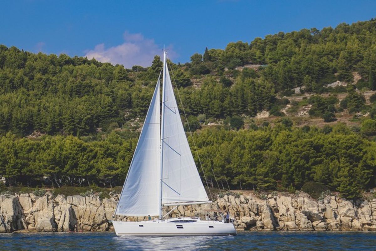 Exterior view of Virginia, a Elan Impression 50 sailboat at Split, Croatia
