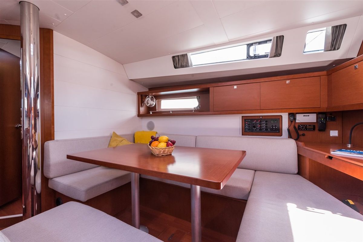 Salon of MOBULA ONE, a Beneteau Oceanis 45 sailboat at Split, Croatia