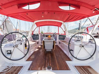Cockpit of MOBULA ONE, a Beneteau Oceanis 45 sailboat at Split, Croatia