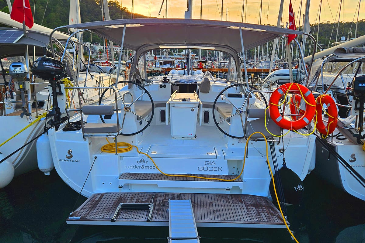 Cockpit of Gia, a Beneteau Oceanis 40.1 sailboat at Fethiye, Turkey