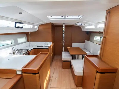 Salon of Diana - Standard line, a Jeanneau Sun Odyssey 440 sailboat at Tonnarella, Italy