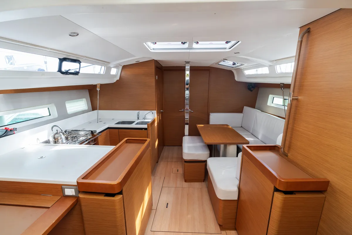 Salon of Diana - Standard line, a Jeanneau Sun Odyssey 440 sailboat at Tonnarella, Italy
