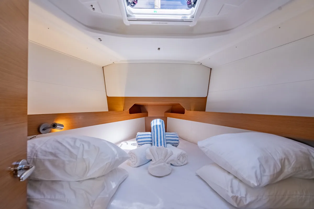 Cabin on Off The Clock , a Jeanneau Sun Odyssey 349 sailboat at Road Town, British Virgin Islands