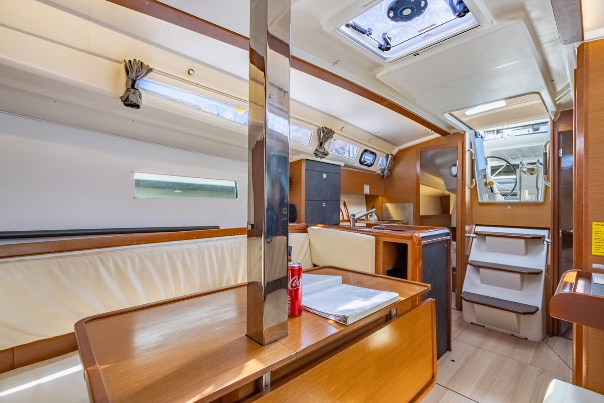 Salon of Off The Clock , a Jeanneau Sun Odyssey 349 sailboat at Road Town, British Virgin Islands