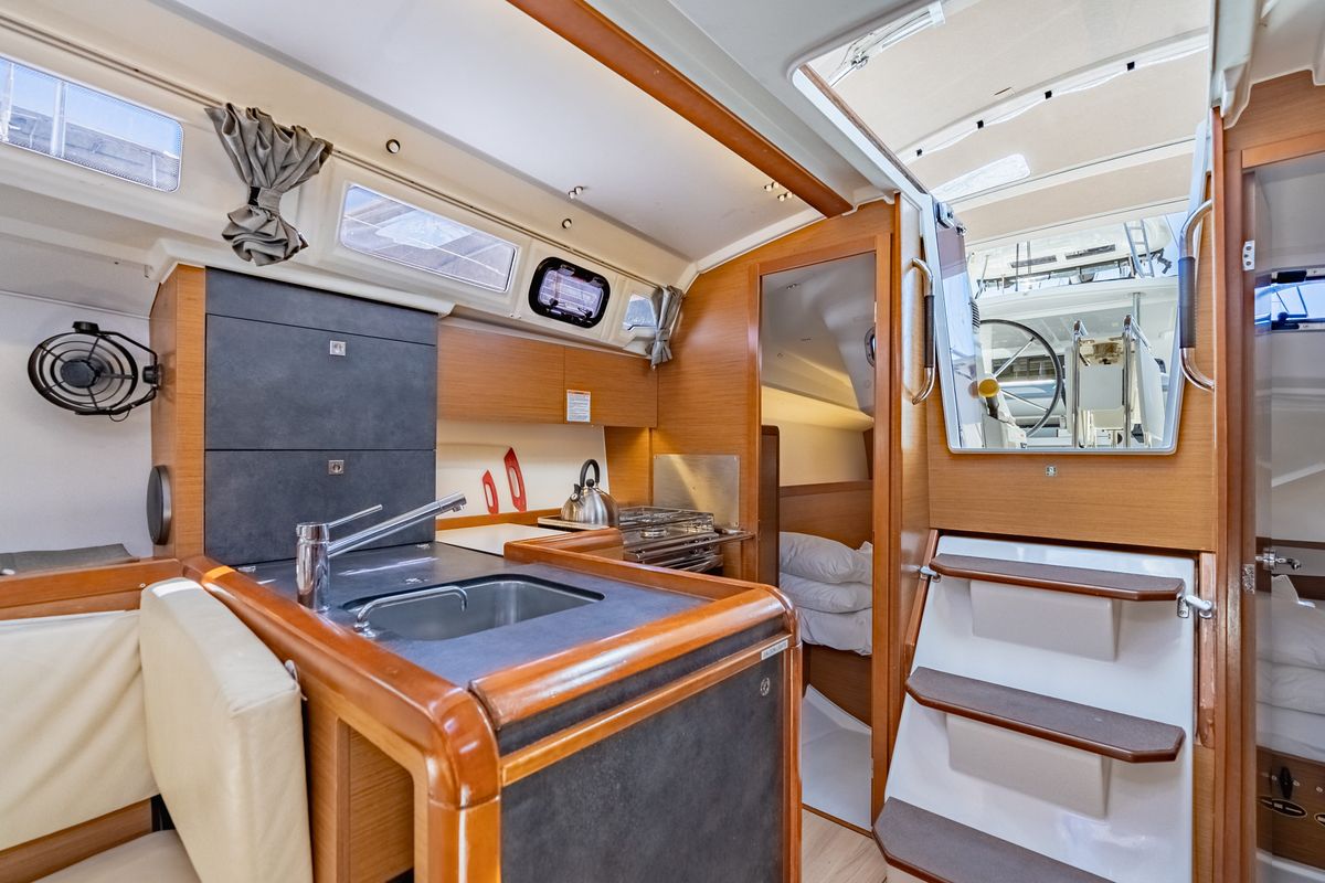 Galley of Off The Clock , a Jeanneau Sun Odyssey 349 sailboat at Road Town, British Virgin Islands