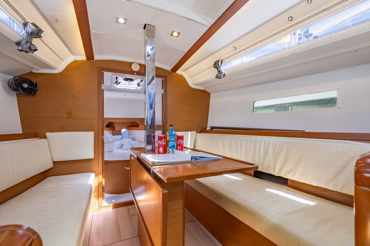 Salon of Off The Clock , a Jeanneau Sun Odyssey 349 sailboat at Road Town, British Virgin Islands