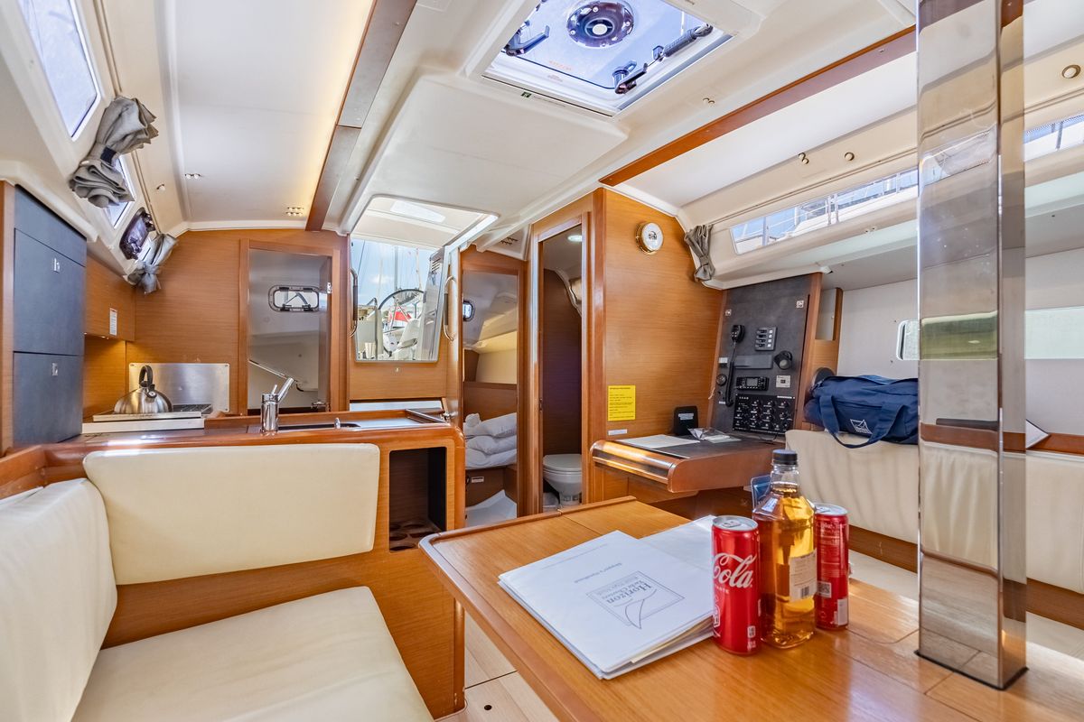 Salon of Off The Clock , a Jeanneau Sun Odyssey 349 sailboat at Road Town, British Virgin Islands