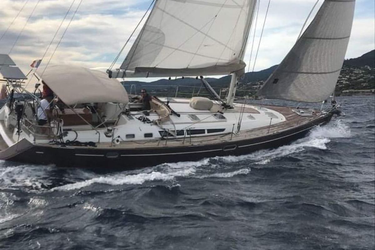 Exterior view of Rubra, a Jeanneau Sun Odyssey 49 sailboat at Toulon, France