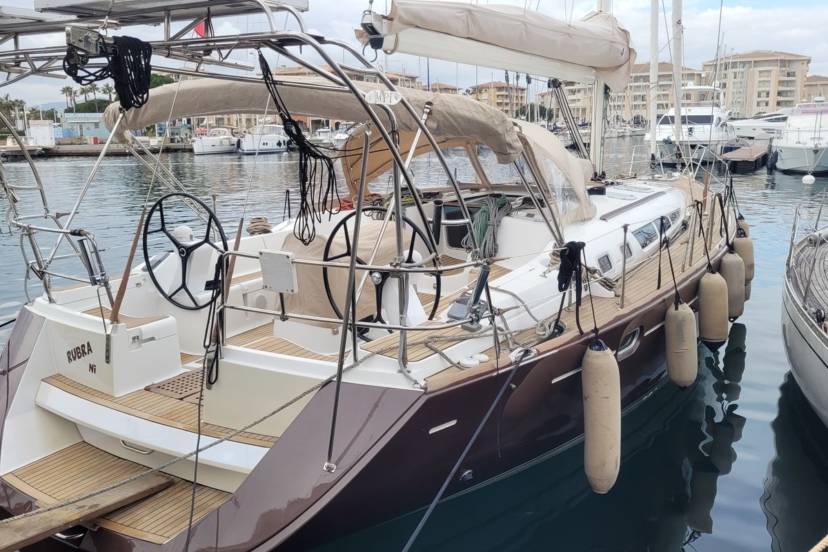Deck of Rubra, a Jeanneau Sun Odyssey 49 sailboat at Toulon, France