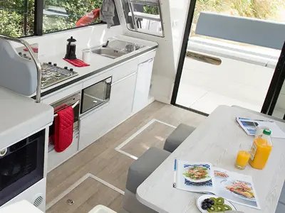 Galley of Horizon 3 - Premier 5, a Cygnet Horizon 3 motorboat at Connaught Harbour, Ireland