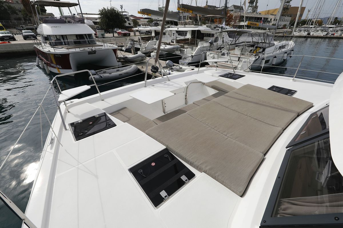 Deck of Hi Friends, a Bali Catspace catamaran at Grad Trogir, Croatia