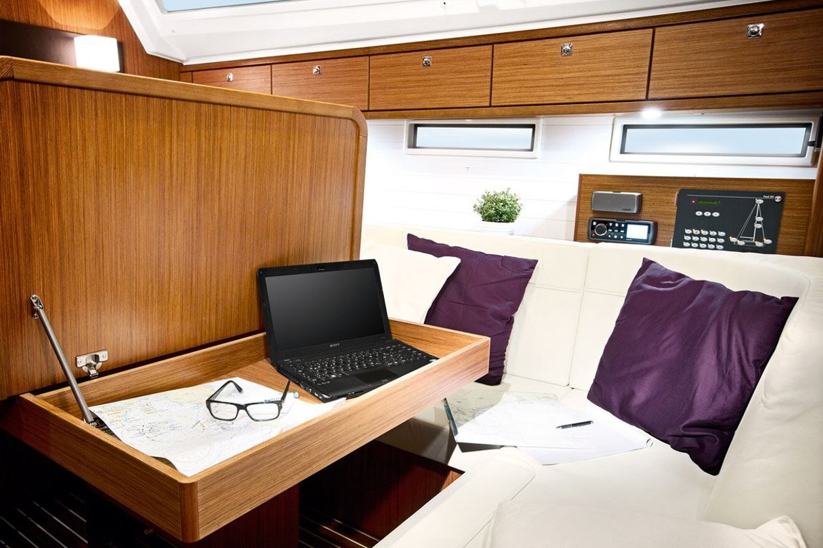 Salon of Miber Mars, a Bavaria Cruiser 46 sailboat at Fethiye, Turkey