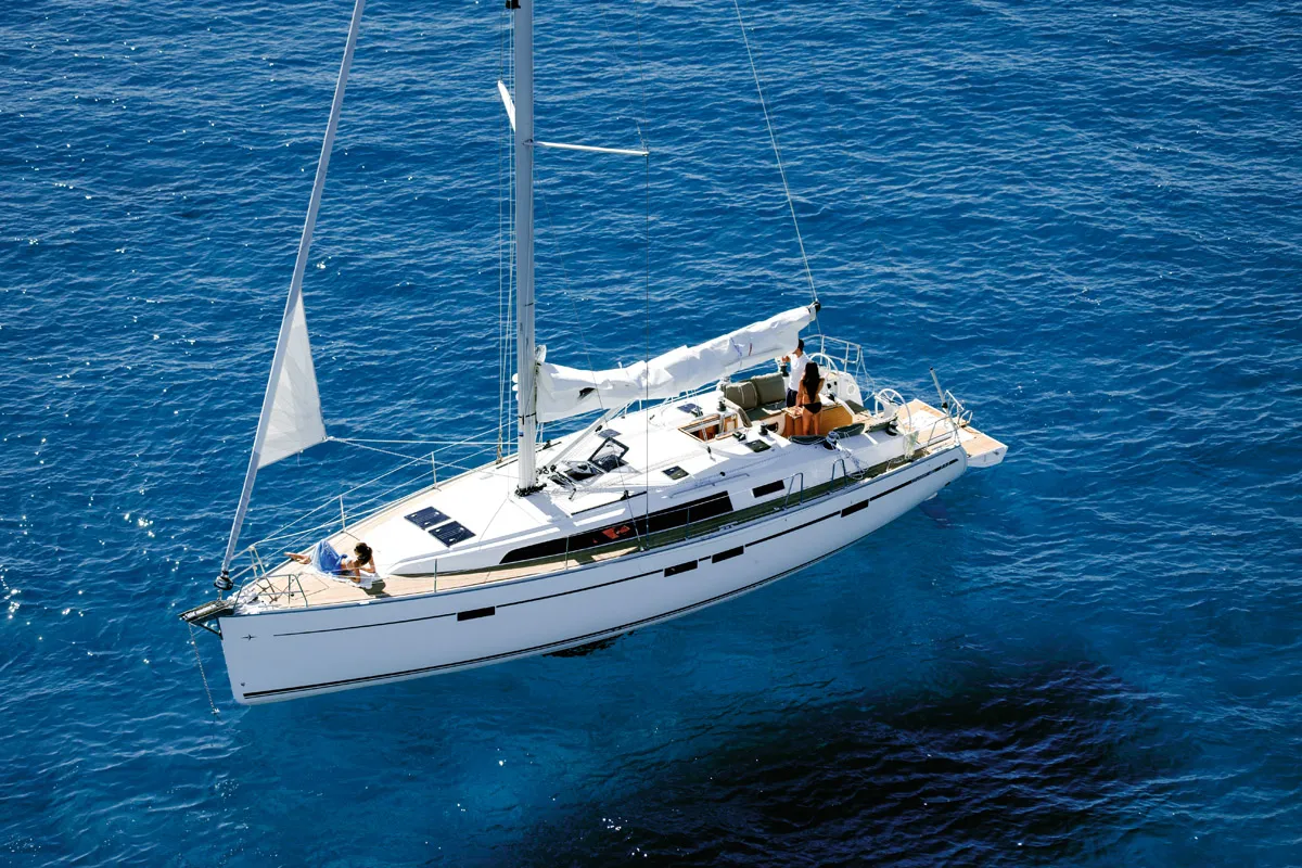 Exterior view of Miber Mars, a Bavaria Cruiser 46 sailboat at Fethiye, Turkey