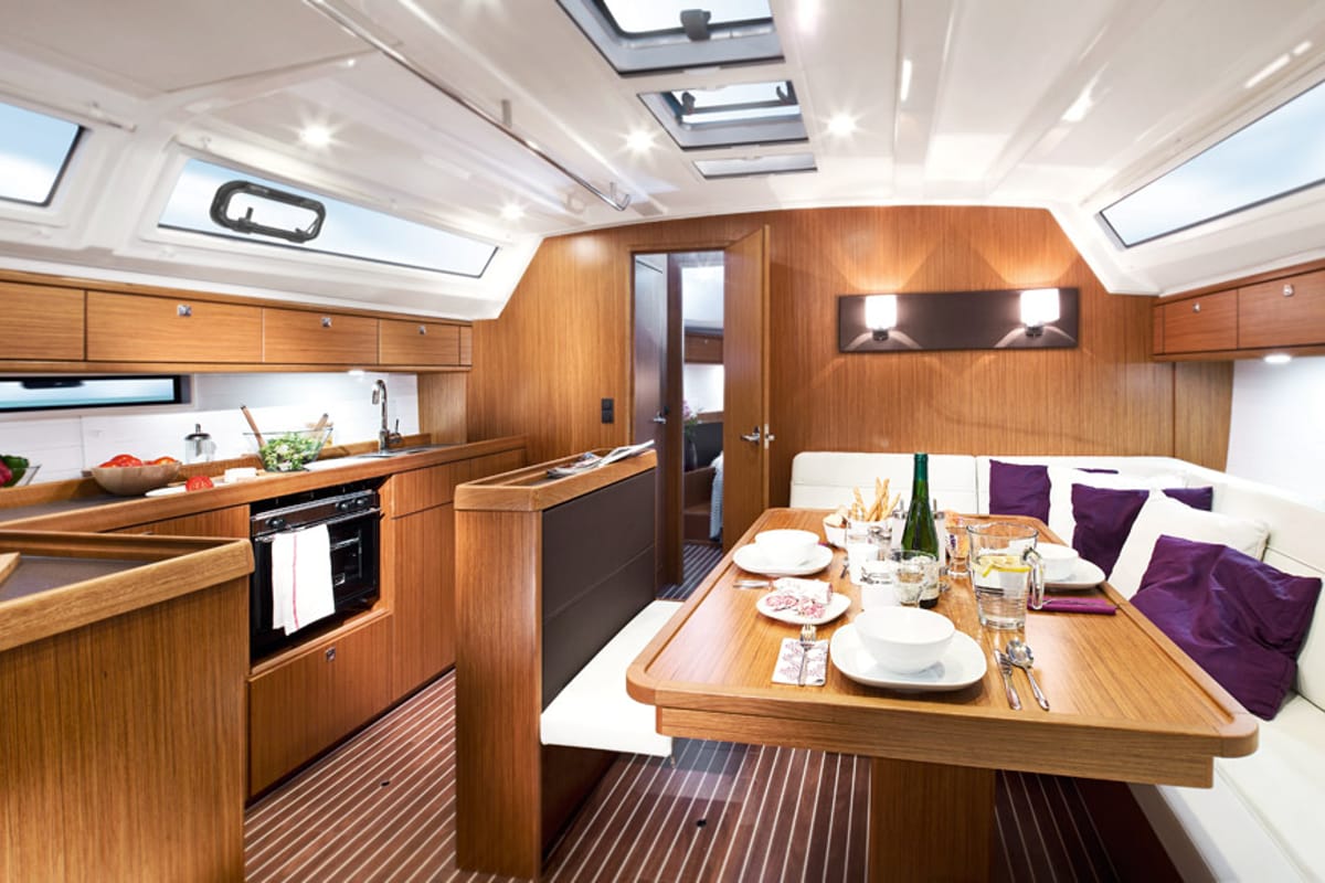 Salon of Miber Mars, a Bavaria Cruiser 46 sailboat at Fethiye, Turkey