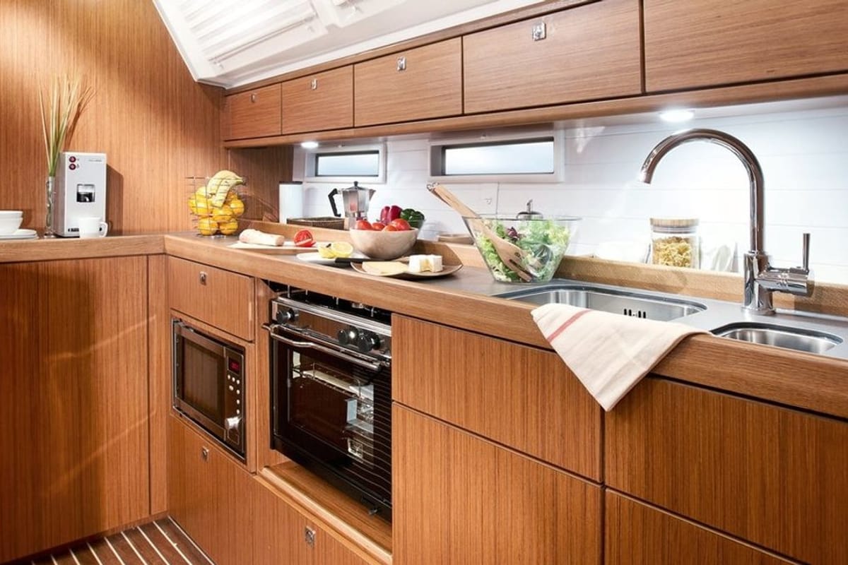 Galley of Miber Mars, a Bavaria Cruiser 46 sailboat at Fethiye, Turkey