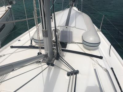 Deck of Achemar, a Beneteau Oceanis 41.1 sailboat at Tonnarella, Italy