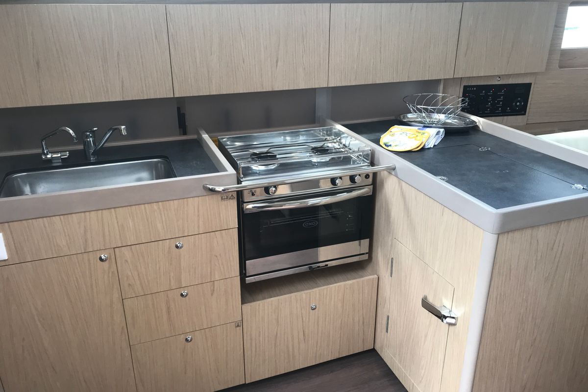 Galley of Achemar, a Beneteau Oceanis 41.1 sailboat at Tonnarella, Italy