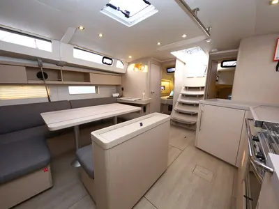 Salon of Wunderbar, a Beneteau Oceanis 46.1 sailboat at Fethiye, Turkey