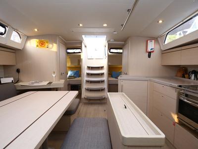 Salon of Wunderbar, a Beneteau Oceanis 46.1 sailboat at Fethiye, Turkey