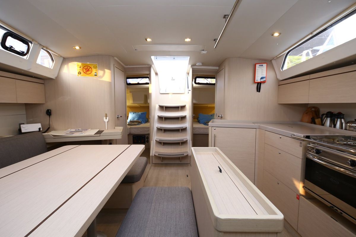 Salon of Wunderbar, a Beneteau Oceanis 46.1 sailboat at Fethiye, Turkey