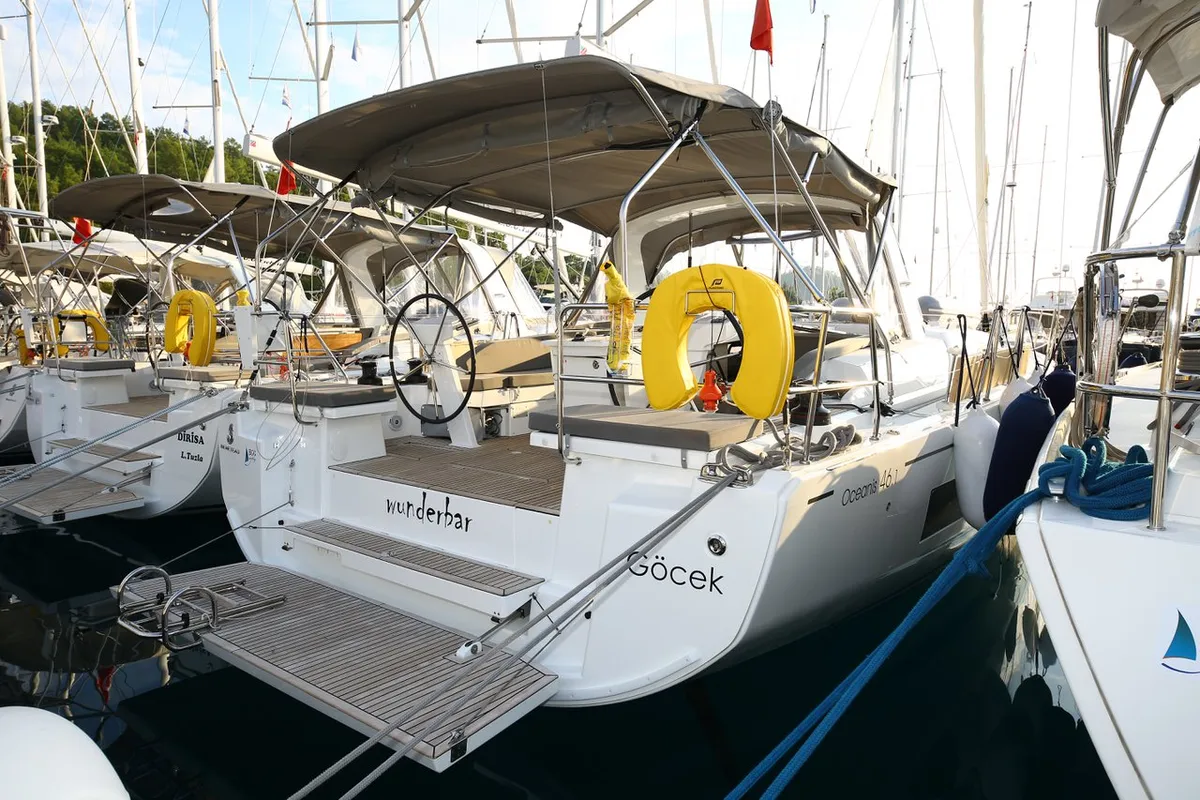 Exterior view of Wunderbar, a Beneteau Oceanis 46.1 sailboat at Fethiye, Turkey