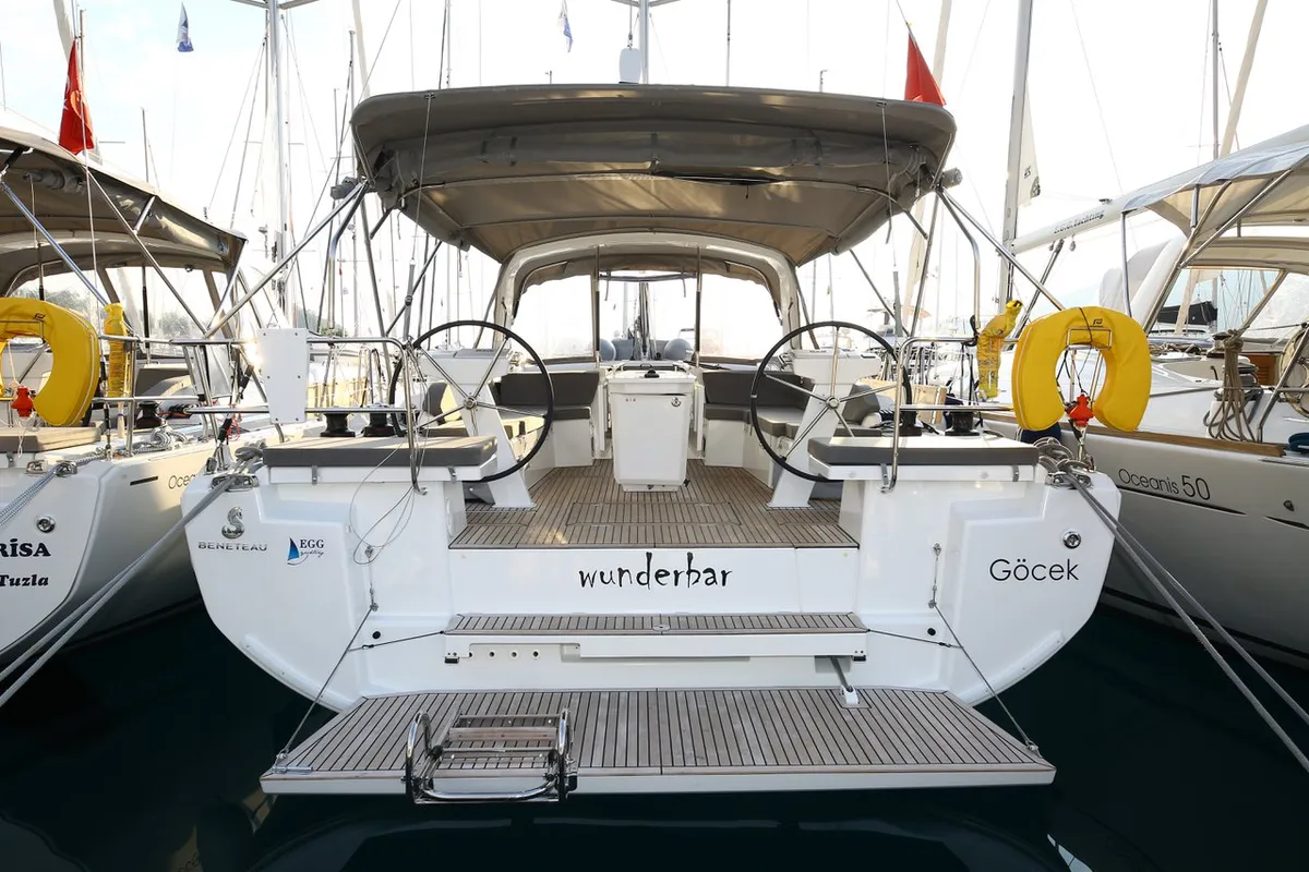 Exterior view of Wunderbar, a Beneteau Oceanis 46.1 sailboat at Fethiye, Turkey