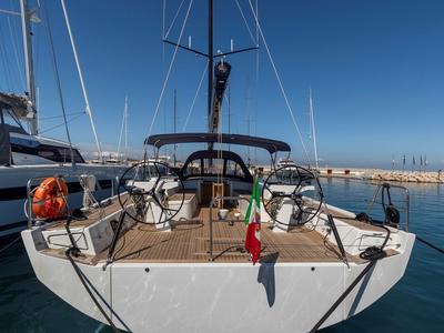 Exterior view of Avalon, a Solaris Yachts Solaris 55 sailboat at Olbia, Italy