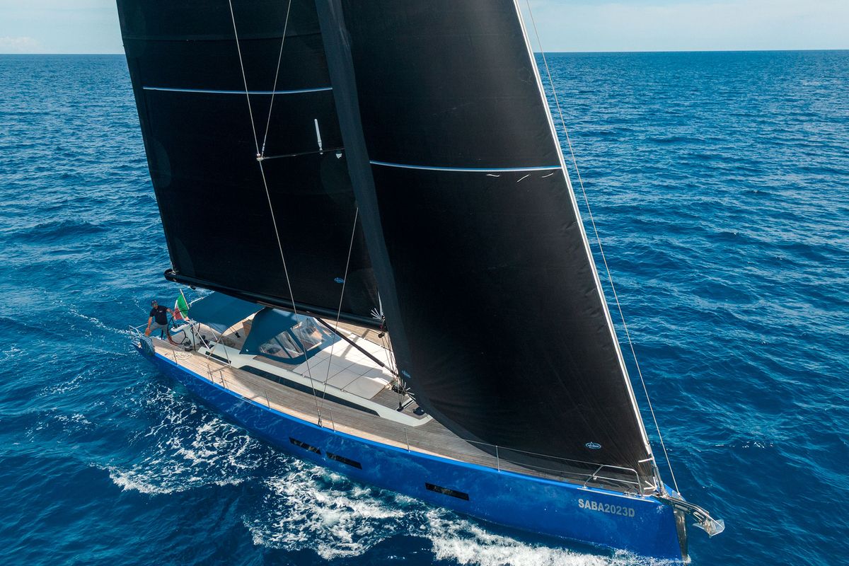 Exterior view of Avalon, a Solaris Yachts Solaris 55 sailboat at Olbia, Italy