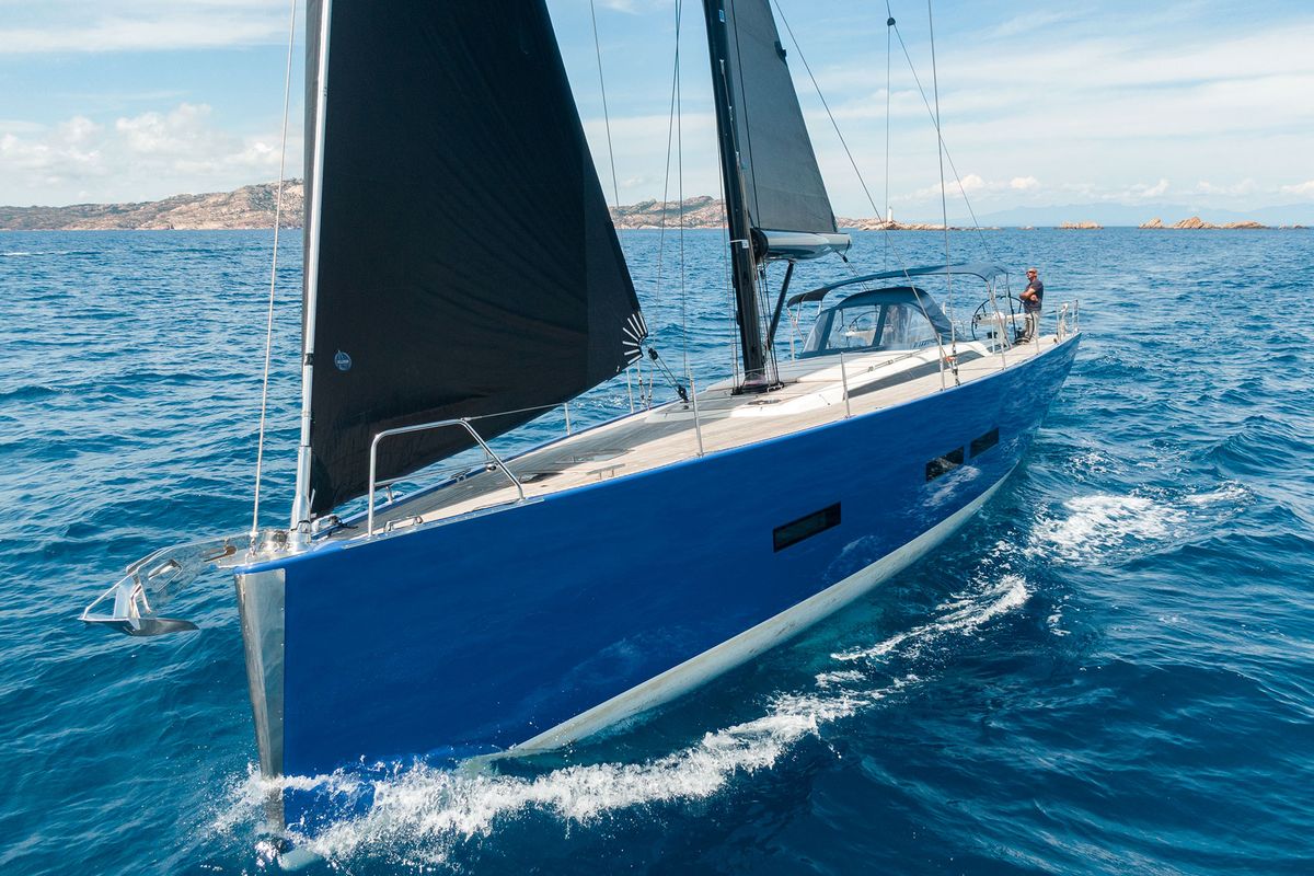Exterior view of Avalon, a Solaris Yachts Solaris 55 sailboat at Olbia, Italy