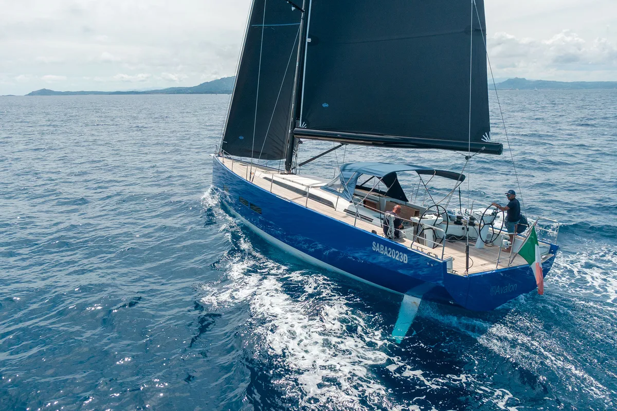 Exterior view of Avalon, a Solaris Yachts Solaris 55 sailboat at Olbia, Italy