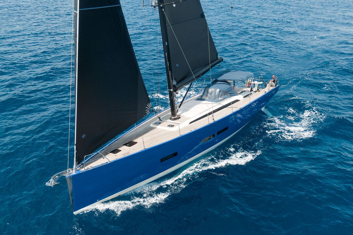 Exterior view of Avalon, a Solaris Yachts Solaris 55 sailboat at Olbia, Italy