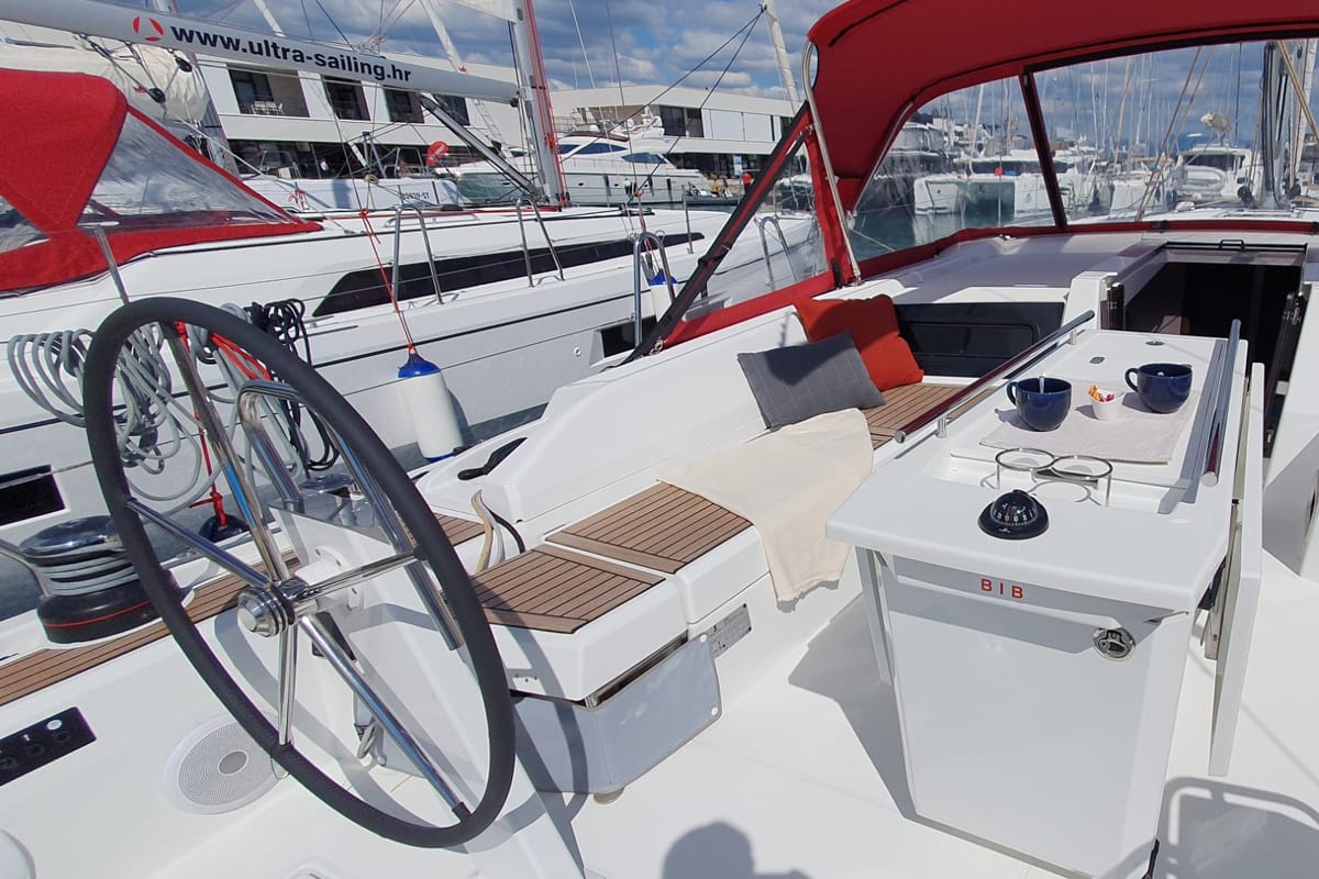 Cockpit of Ivy, a Beneteau Oceanis 46.1 sailboat at Split, Croatia