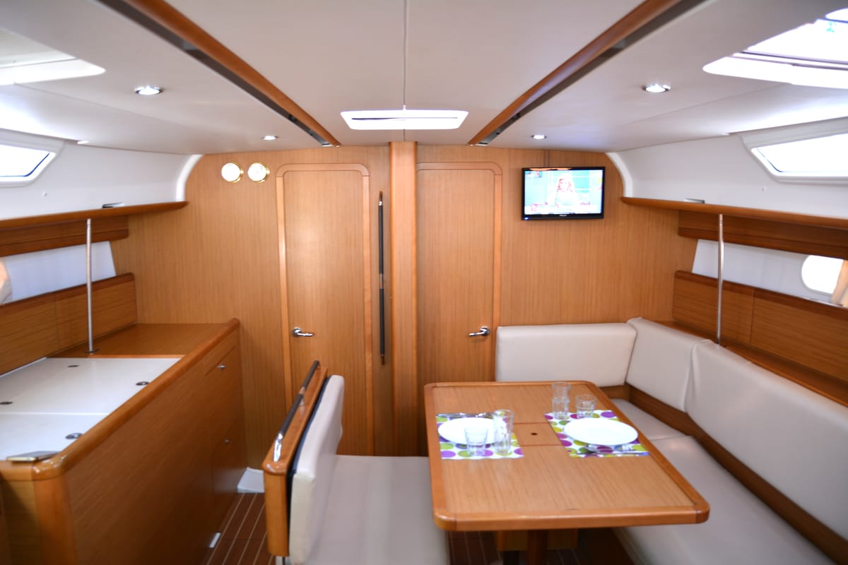 Salon of Colibrì, a Jeanneau Sun Odyssey 44 i sailboat at Municipal Unit of Lefkada, Greece