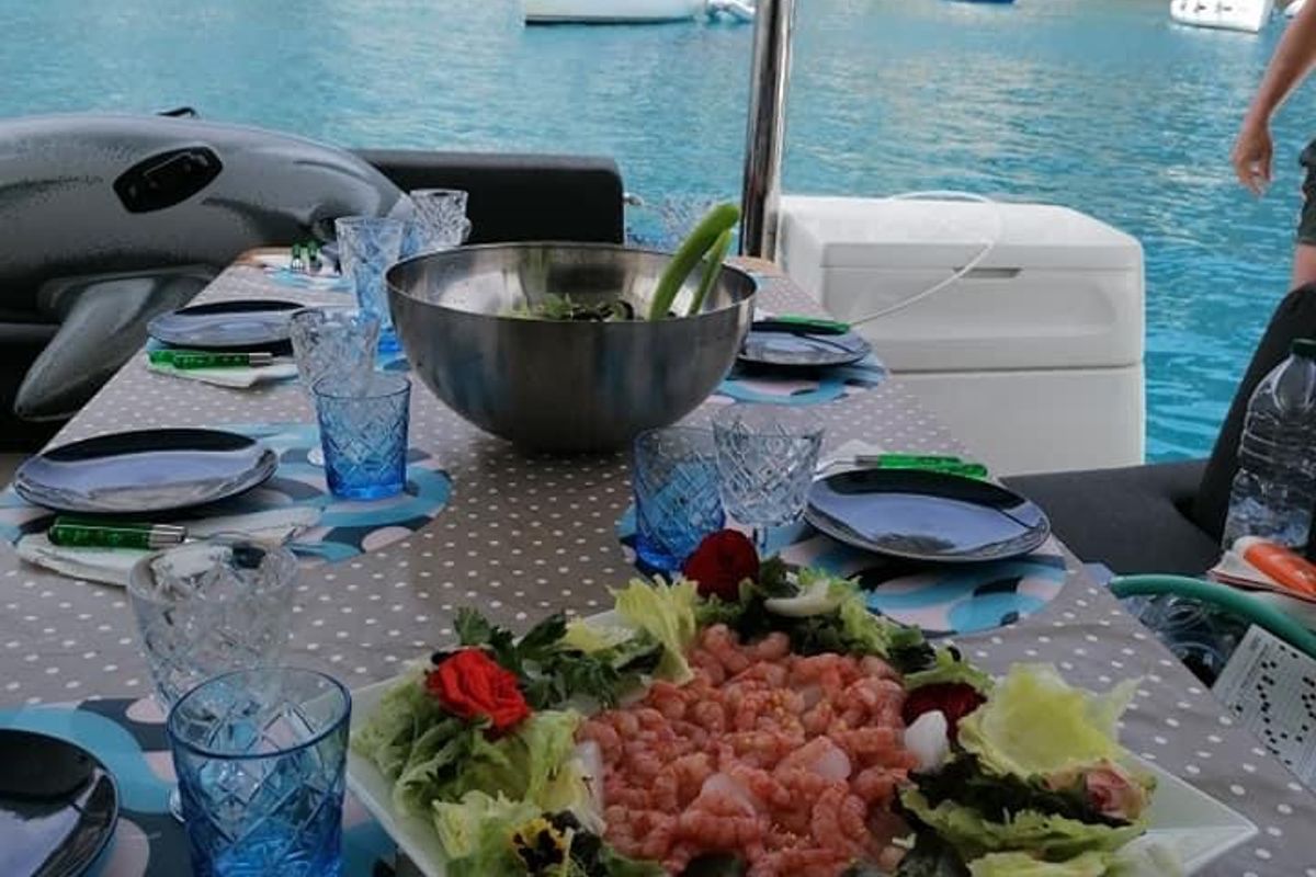 Deck of Colibrì Platinum Service, a Lagoon 50 catamaran at Castellammare di Stabia, Italy