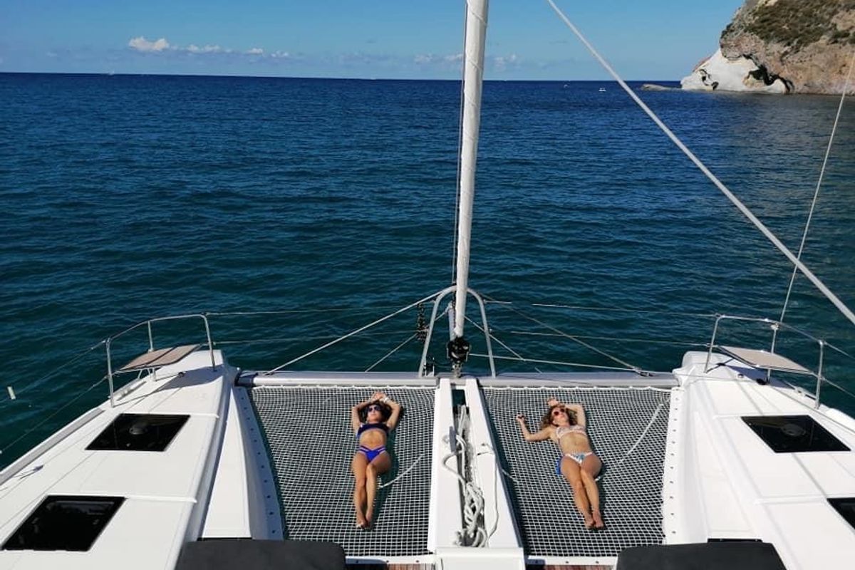 Deck of Colibrì Platinum Service, a Lagoon 50 catamaran at Castellammare di Stabia, Italy