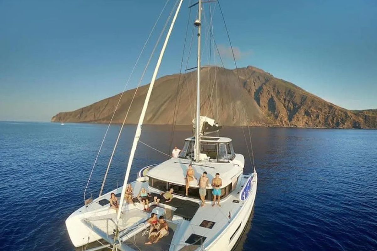 Exterior view of Colibrì Platinum Service, a Lagoon 50 catamaran at Castellammare di Stabia, Italy
