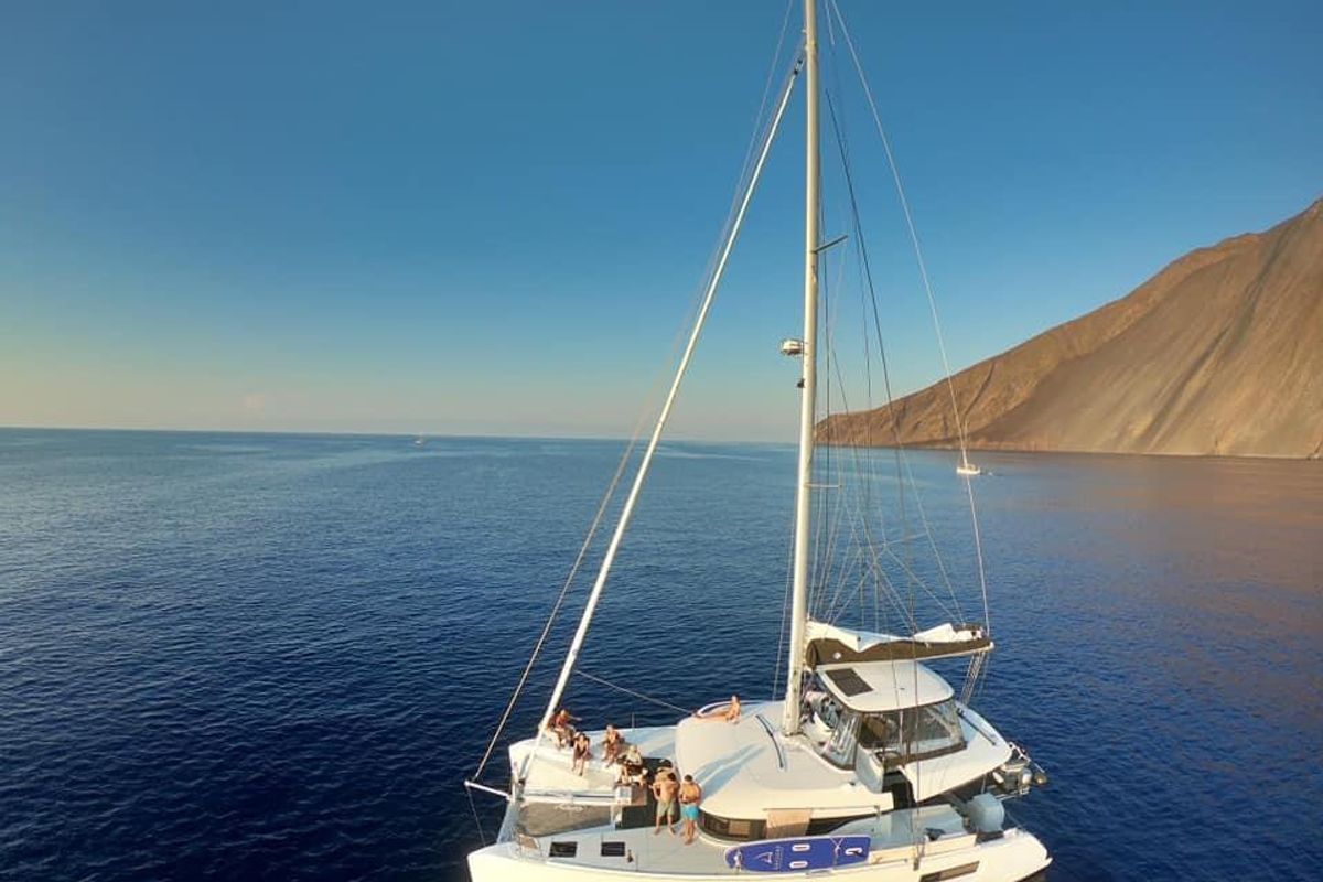 Exterior view of Colibrì Platinum Service, a Lagoon 50 catamaran at Castellammare di Stabia, Italy