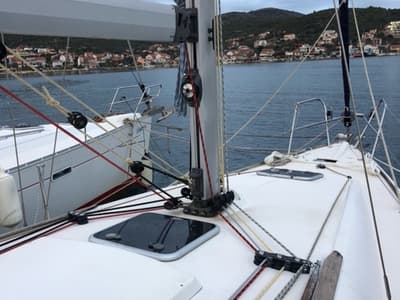 Deck of Mala, a Jeanneau Sun Odyssey 36i sailboat at Općina Marina, Croatia