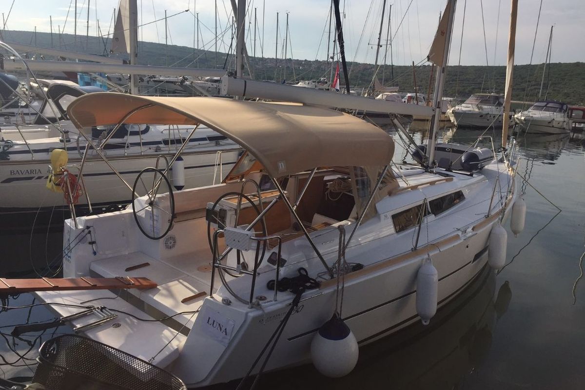 Exterior view of Luna, a Dufour 350 GL sailboat at Punat, Croatia