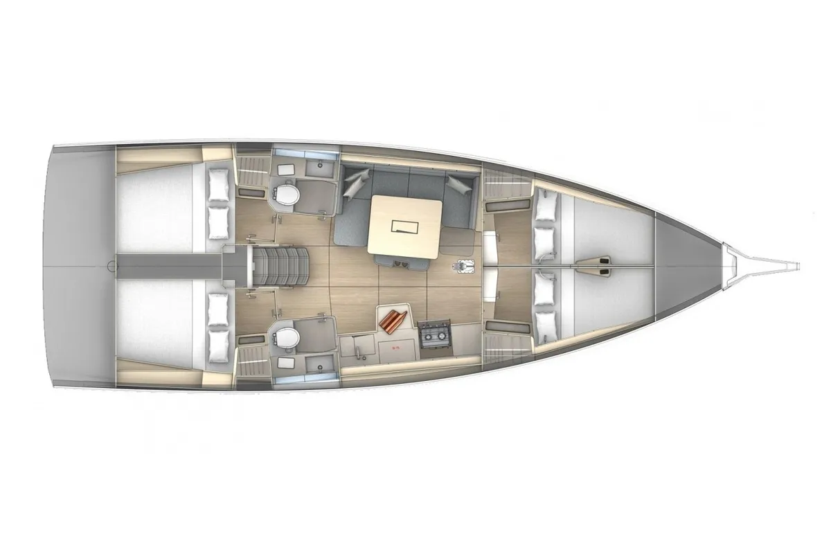 Floor plan of Sonny Boy, a Dufour 41 sailboat at Piombino, Italy