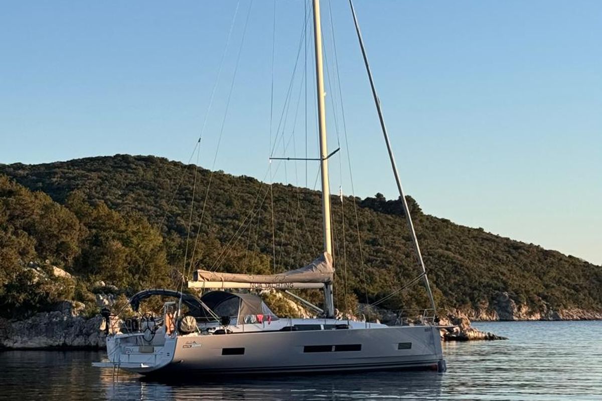 Exterior view of FeMi Star, a Hanse Yachts Hanse 460 sailboat at Grad Kaštela, Croatia