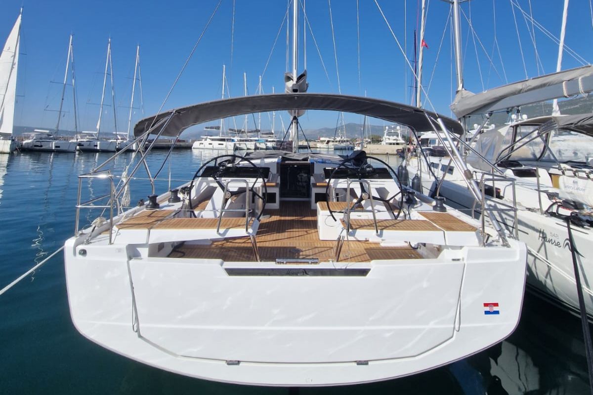 Exterior view of FeMi Star, a Hanse Yachts Hanse 460 sailboat at Grad Kaštela, Croatia