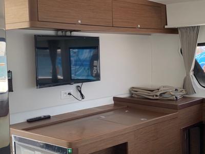 Salon of Ria III, a Lagoon 42 catamaran at Municipal Unit of Lefkada, Greece