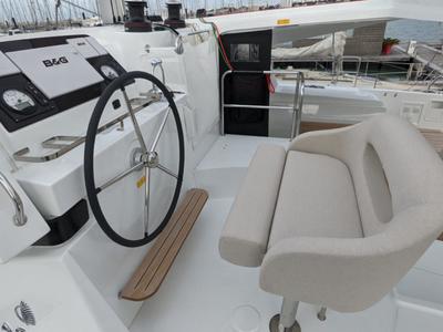 Cockpit of Ria III, a Lagoon 42 catamaran at Municipal Unit of Lefkada, Greece