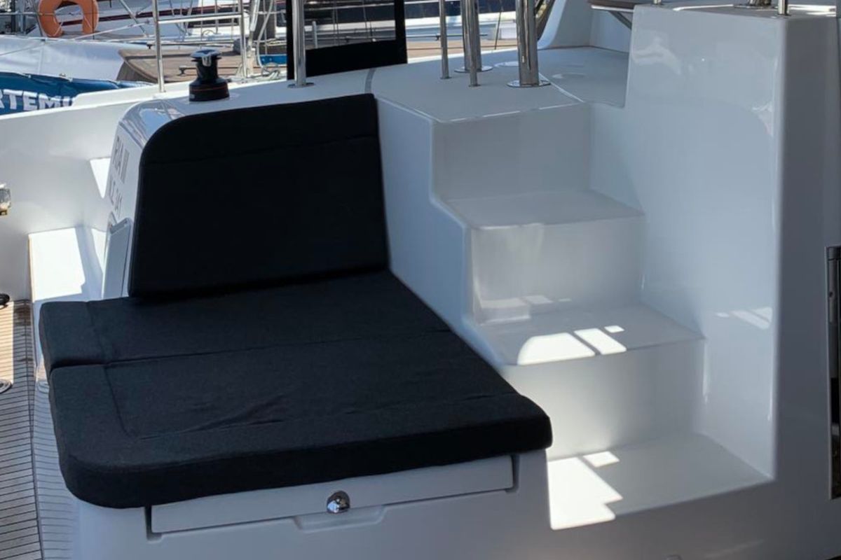 Deck of Ria III, a Lagoon 42 catamaran at Municipal Unit of Lefkada, Greece
