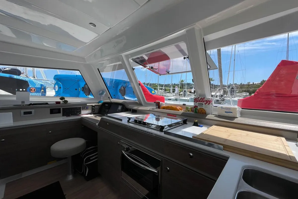 Galley of Helona, a Bali Catspace catamaran at Volos Municipality, Greece