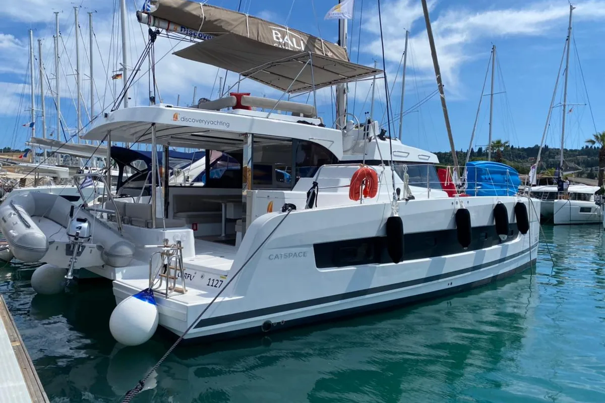 Exterior view of Helona, a Bali Catspace catamaran at Volos Municipality, Greece