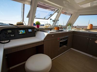 Cockpit of Helona, a Bali Catspace catamaran at Volos Municipality, Greece